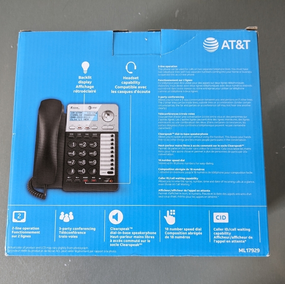 AT&T 2-Line Corded Phone with Speakerphone, 18 number Speed Dial, Headset Jack - Picture 3 of 7